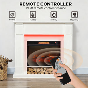 Cheminée électrique 1400W de 41 pouces avec manteau, effet flamme 3D réglable, blanc