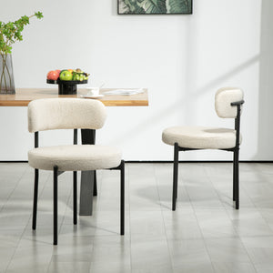 2 Pieces Kitchen Chairs, Modern Dining Chairs w/ Berber Fleece Upholstery and Steel Legs for Living Room, Beige