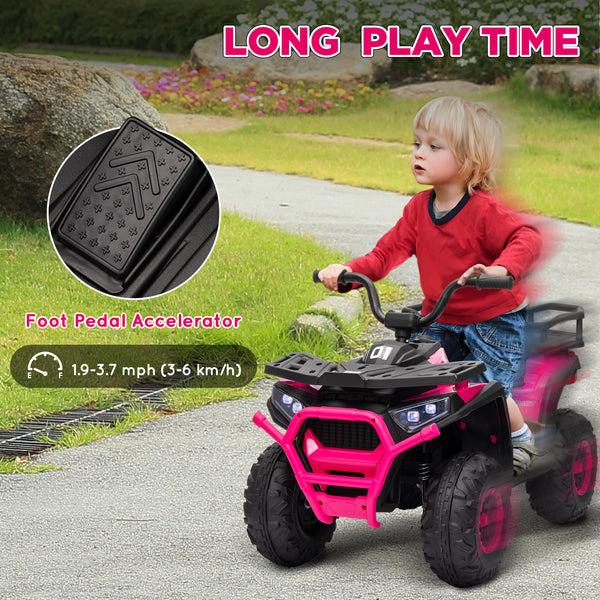 VTT pour enfants, jouet électrique à batterie 12 V avec suspension à ressort, panier de rangement, vitesse élevée et faible, rose