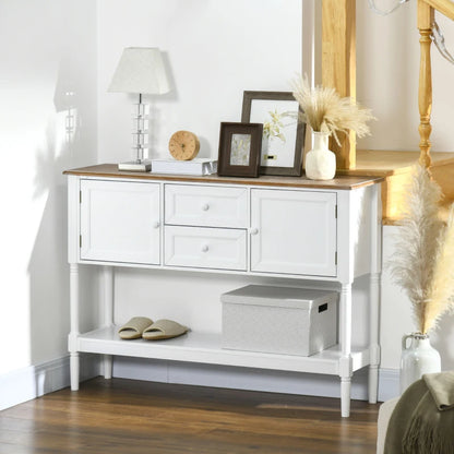 Console vintage avec 2 tiroirs et rangements, blanche