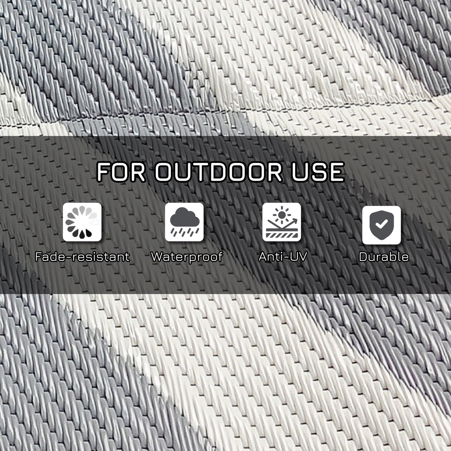 Tapis d'extérieur réversible pour patio, tapis en plastique 6' x 9' pour jardin, terrasse, plage, camping, gris et crème