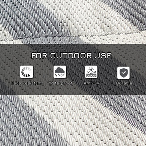 Tapis d'extérieur réversible pour patio, tapis en plastique 6' x 9' pour jardin, terrasse, plage, camping, gris et crème