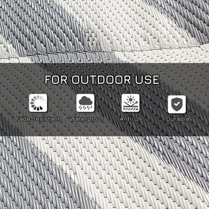 Tapis d'extérieur réversible pour patio, tapis en plastique 6' x 9' pour jardin, terrasse, plage, camping, gris et crème
