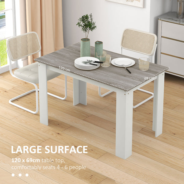 Table de cuisine pour 4 à 6 personnes, table à manger avec plateau plaqué, gris