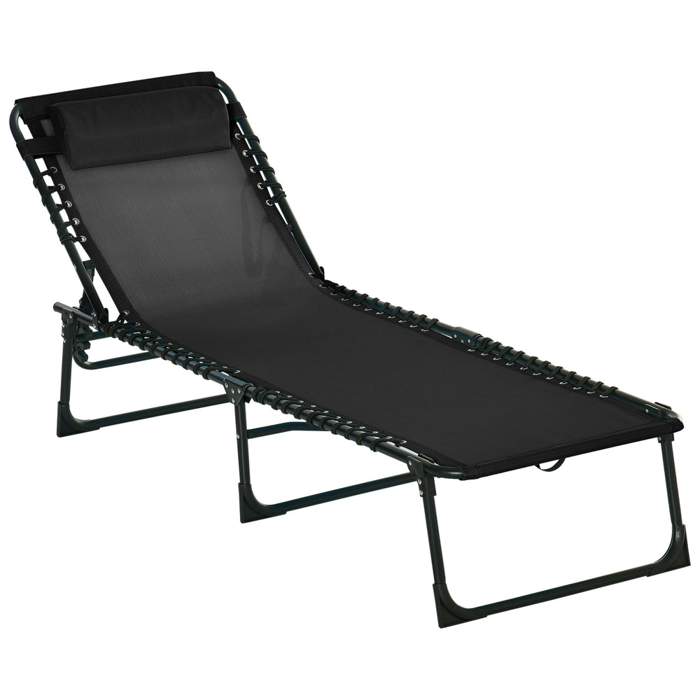 Chaise longue pliante d'extérieur, réglable sur 4 positions avec appui-tête, noire.
