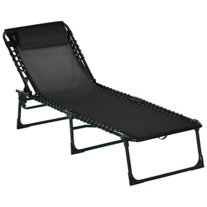 Chaise longue pliante d'extérieur, réglable sur 4 positions avec appui-tête, noire.