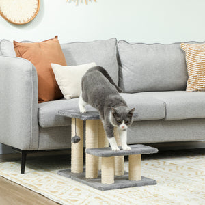 Cat stairs with 2 sisal scratching posts, white and grey