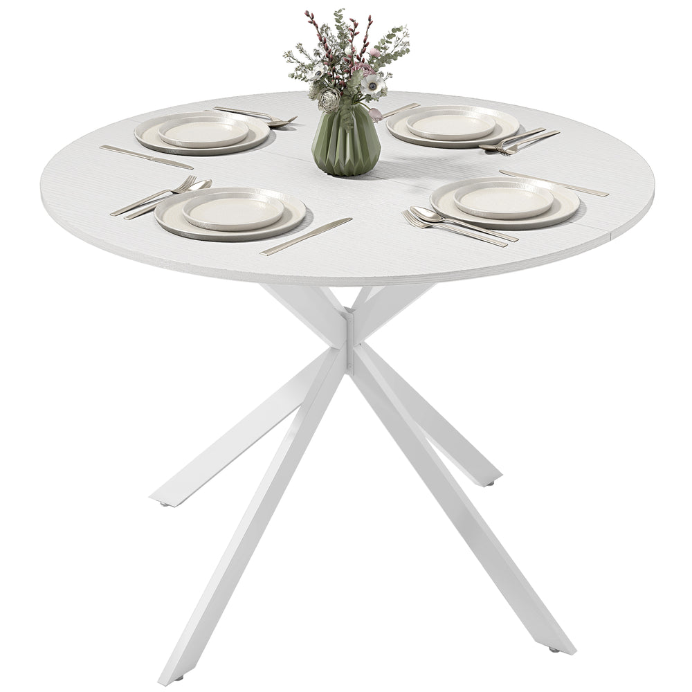40" Round Kitchen Table for 4, Industrial Dining Table with Steel Legs for Dining Room, White Oak