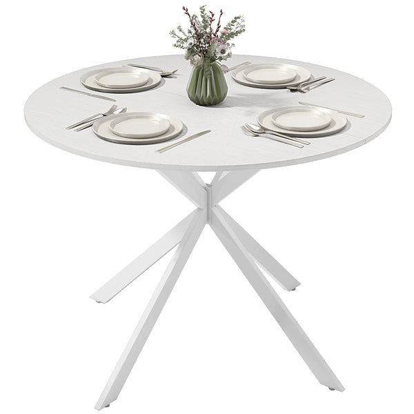 40" Round Kitchen Table for 4, Industrial Dining Table with Steel Legs for Dining Room, White Oak