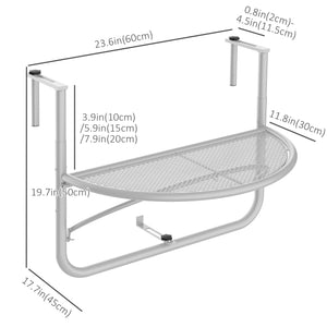 Table de balcon réglable en métal, table de service demi-ronde, blanche