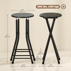 Set of 2 counter height folding bar stools with footrests and steel legs, black
