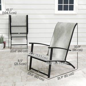 Lot de 2 chaises de jardin pliantes d'extérieur avec accoudoirs et dossier haut, gris