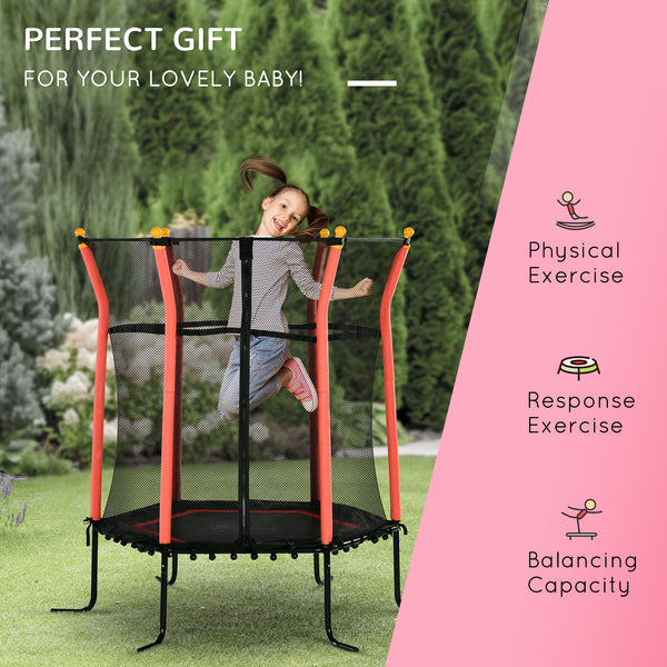 Trampoline 64" pour enfants, intérieur/extérieur, avec filet de protection, poteau élastique épais et rembourré, cadeau pour les 3 à 10 ans, rouge