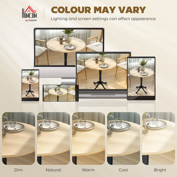 Table à manger pour 2 à 4 personnes, ronde moderne avec pied central en acier, 80 cm, bois naturel et noir