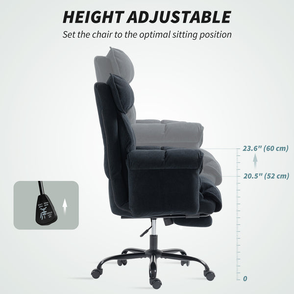 Chaise de bureau ergonomique avec repose-pieds, dossier réglable, soutien lombaire et appui-tête, noir