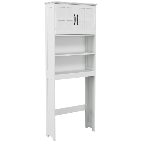 Meuble de rangement moderne avec étagères ouvertes et armoire à double porte, blanc
