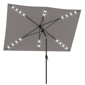 Parasol de 9,7 pieds en aluminium avec éclairage LED solaire et manivelle, gris clair