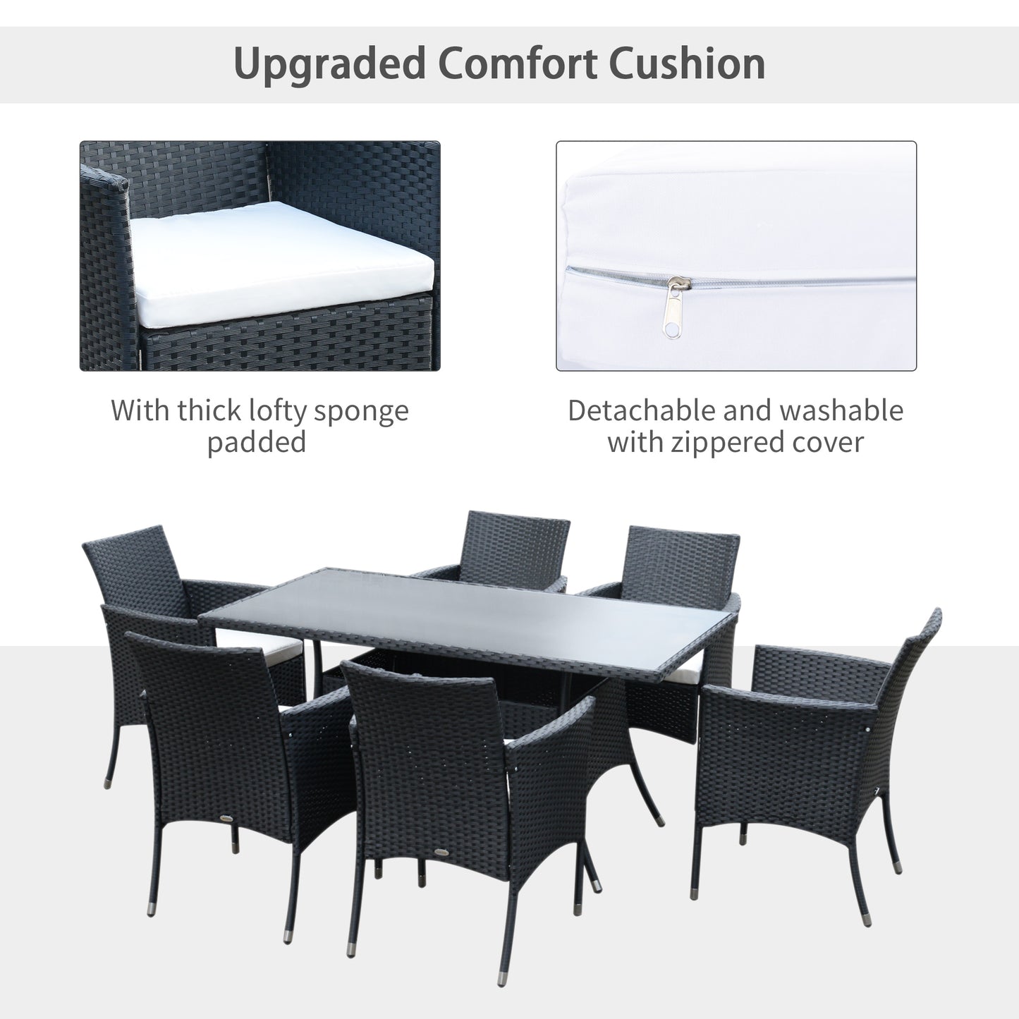 Outsunny 7 Piece Garden Dining Set with Padded Cushions, UV Resistant, for Porch, Garden and Patio, Grey