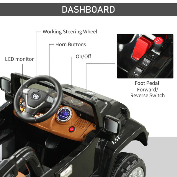 Voiture électrique 12 V pour enfants, modèle Jeep Power Wheels avec télécommande, noir