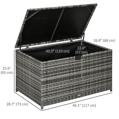 Coffre de rangement extérieur de 113 gallons, coffre de terrasse en rotin pour l'intérieur, gris
