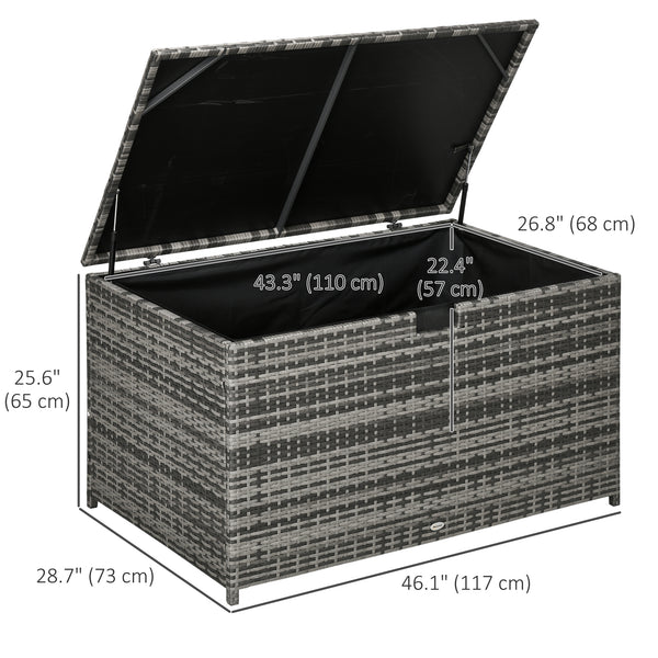 Coffre de rangement extérieur de 113 gallons, coffre de terrasse en rotin pour l'intérieur, gris