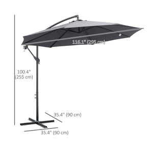 10ft Offset Patio Umbrella with Base, Garden Hanging Parasol with Crank, Banana Cantilever Umbrella Sun Shade, Gray