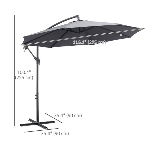 10ft Offset Patio Umbrella with Base, Garden Hanging Parasol with Crank, Banana Cantilever Umbrella Sun Shade, Gray