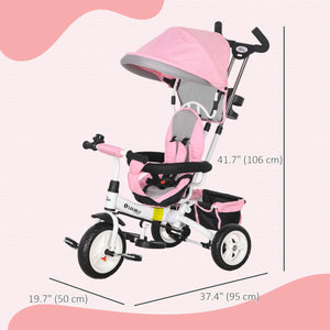 6 in 1 Toddler Tricycle Stroller with Basket, Canopy, 5-Point Safety Harness, 12-60 Months, Pink
