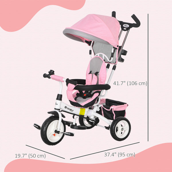 6 in 1 Toddler Tricycle Stroller with Basket, Canopy, 5-Point Safety Harness, 12-60 Months, Pink