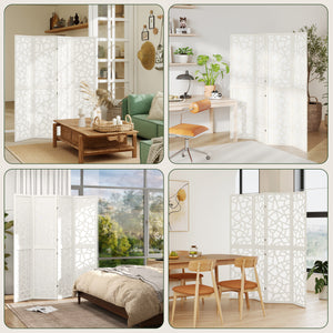 Paravent à 4 panneaux, 1,70 m, pliable et léger, motif géométrique, blanc