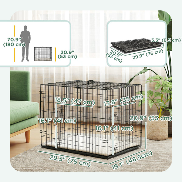 Cage pour chien de 30 pouces avec 2 portes et coussin moelleux, noire