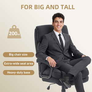 Executive office chair for tall people, supporting up to 204 kg (450 lb), black.