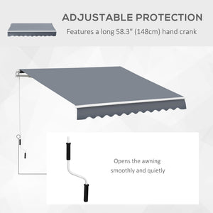 10' x 8' Manual Retractable Awning, Sunhade Shelter Canopy UV Protection for Window Door Patio Deck Yard, Dark Grey