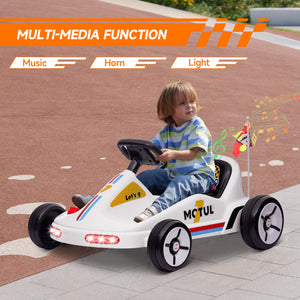 6V electric go-kart for children aged 3 to 5 years with music, lights, horn, white
