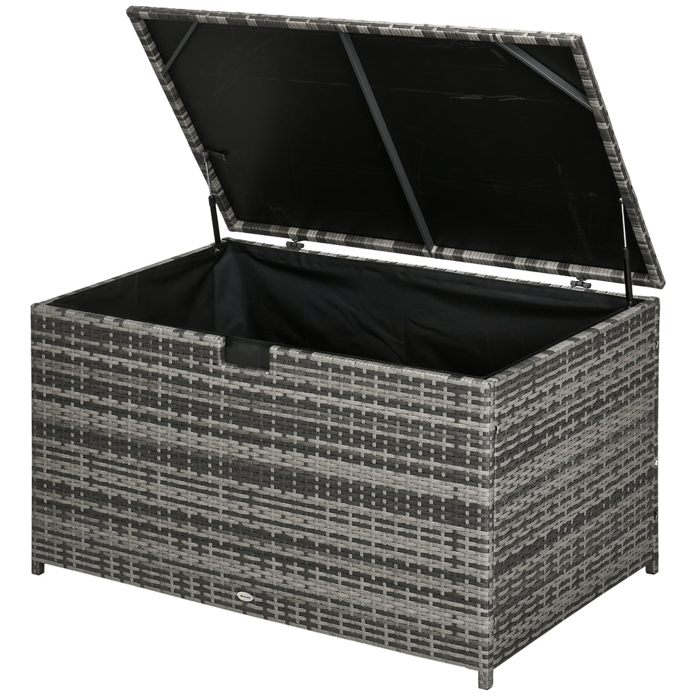 Coffre de rangement extérieur de 113 gallons, coffre de terrasse en rotin pour l'intérieur, gris