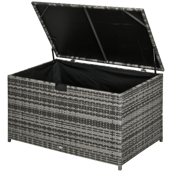 Coffre de rangement extérieur de 113 gallons, coffre de terrasse en rotin pour l'intérieur, gris