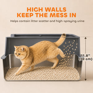 2 Pack XL Stainless Steel Litter Box with Scoops, High-Sided, for Large and Multiple Cats, Anti-Urine Leakage