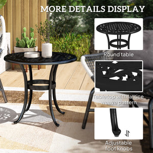 Ф23.6" Round Outdoor Side Table, Cast Aluminum Frame Patio Coffee Side Desk for Patio, Garden, Balcony, Black