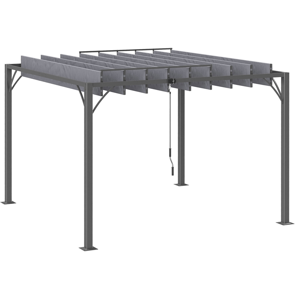 Pergola 10 x 10 avec toit rétractable à lames orientables, grise