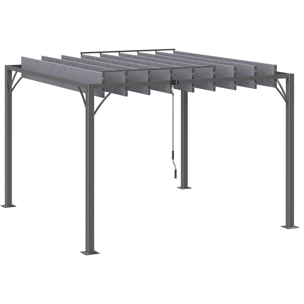 10 x 10 pergola with retractable roof and adjustable louvers, grey