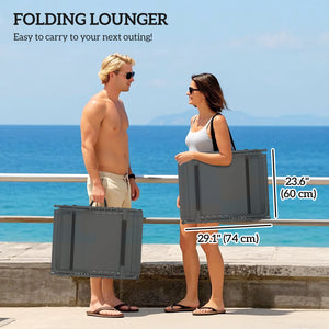 Outdoor Lounge Chair Set of 2, Folding Chaise Lounge Tanning Chair with Cushion, Side Pocket, Grey