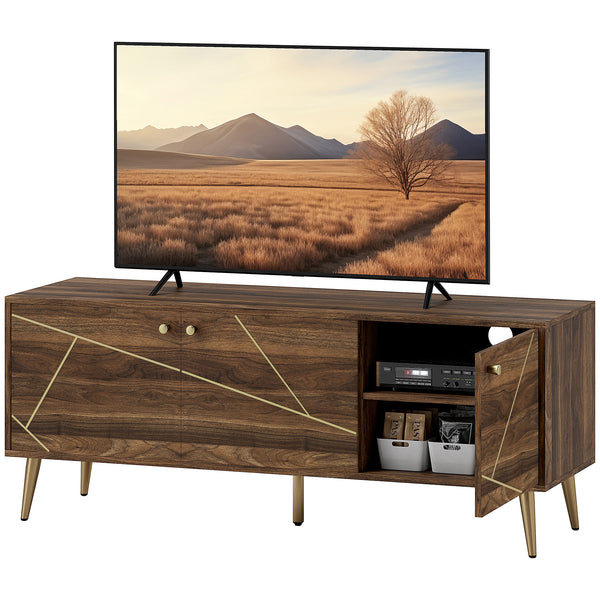 Meuble TV moderne pour téléviseur jusqu'à 60 pouces, avec étagères réglables, marron rustique