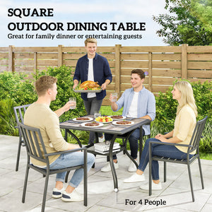 Table de jardin carrée pour 4 personnes, avec trou pour parasol, grise
