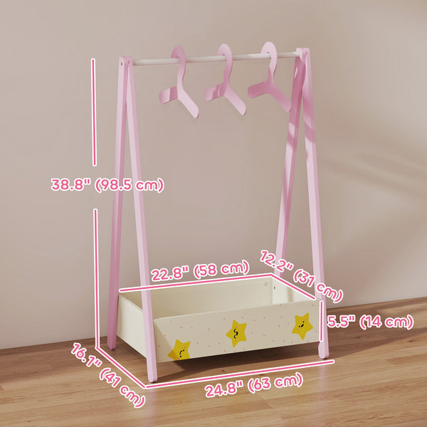 Portant à vêtements avec étagère de rangement et cintres, rose