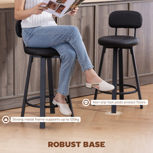 Ensemble de 2 tabourets de bar rembourrées avec repose-pieds et dossier pour comptoir de cuisine, noir