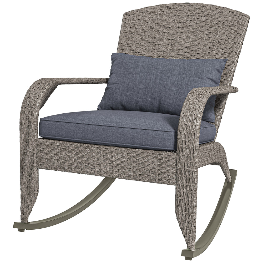 Chaise Adirondack à bascule d'extérieur en osier avec dossier haut, coussin d'assise, gris