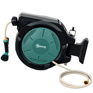 Retractable wall-mounted garden hose reel with automatic rewind