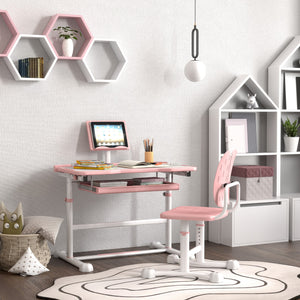 Height Adjustable Desk and Chair Set with Tilting Top, Pink