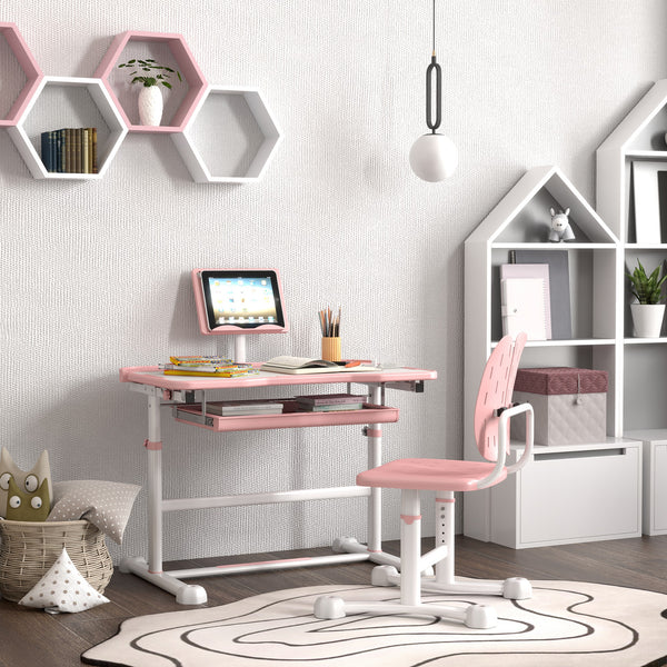 Height Adjustable Desk and Chair Set with Tilting Top, Pink
