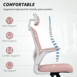 Chaise de bureau ergonomique en maille avec appui-tête et soutien lombaire, rose